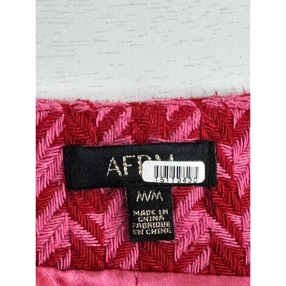 AFRM Melody Herringbone Mini Skirt Red Pink Side Slit Clueless Preppy Winter M - Picture 4 of 9